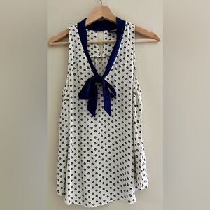 Maeve Navy and White Polka Dot Sleeveless Top